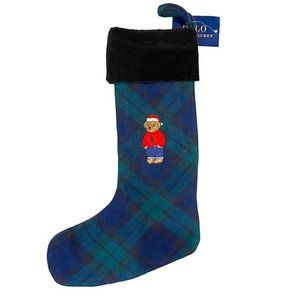 Ralph Lauren Green and Blue Plaid Christmas Stocking‎ NWT